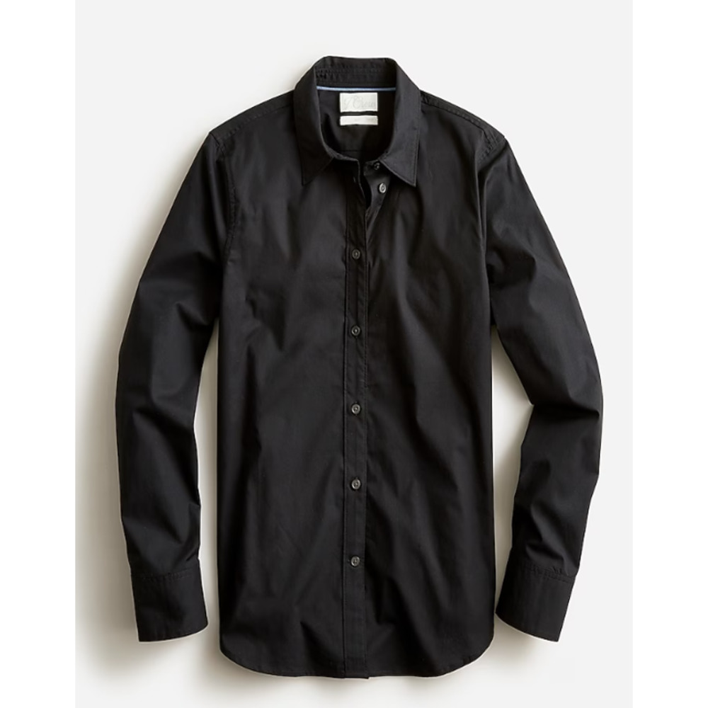 J CREW Womens Slim Stretch Cotton Poplin Shirt 8 Black Long Sleeve Button Up NWT